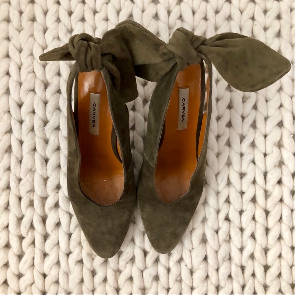 Carven Olive Green Suede Slingback With Bow - Picture 2 of 8